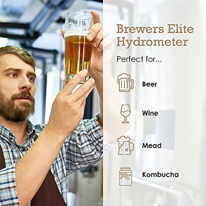 Brewer's Elite Hydrometer - for Home Brew Beer, Wine, Mead and Kombucha - Deluxe Triple Scale Set, Hardcase and Cloth - Specific Gravity ABV Tester (Hydrometer & Glass Test Jar Kit) - size: Hydrometer & Glass Test Jar Kit