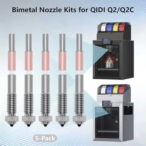 5PCS Bimetal Nozzle for QIDI Q2/Q2C, Quick-Swap Integrated Ceramic Throat Tube Hardened Steel Nozzle All-Metal HighTemperature Resistant Hotend 0.2/0.4/0.6/0.8mm Nozzles for QIDI Q2 3D Printer - style: 5PCS Muilt Size Nozzle
