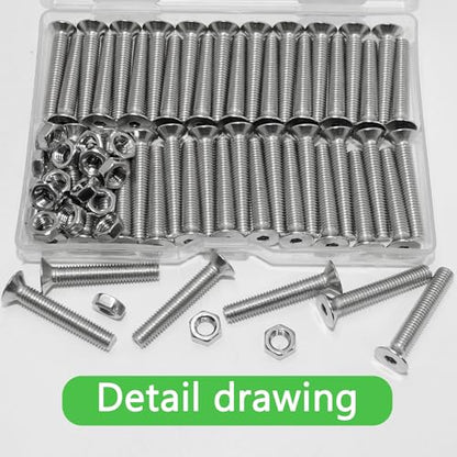 70Pcs M5x30mm Stainless Steel Flat Head Socket Cap Screws, Full Thread Allen Drive Countersunk Bolts, Bright Finish, Ideal for DIY & Home Repair - size: M5x30