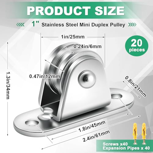 Yaocom 20 Pcs 20 Pcs Small Pulley Block 1 Inch Wall Mount Pulley