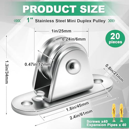 Yaocom 20 Pcs 20 Pcs Small Pulley Block 1 Inch Wall Mount Pulley