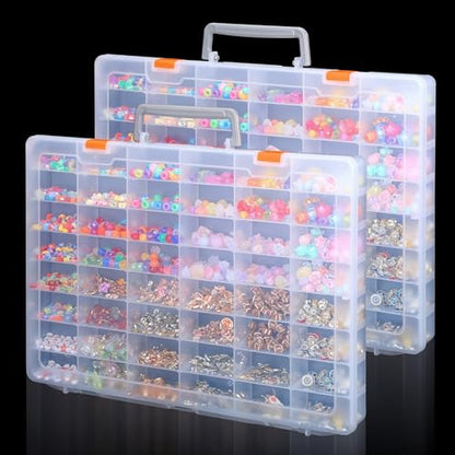 2 Pcs Large 48 Grids Clear PP Plastic Organizer Box with Adjustable Dividers, Multi-Compartment Storage for Jewelry, Beads, Tackle, Arts, Crafts, and Small Parts
