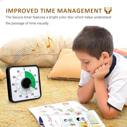 Secura 60-Minute Visual Countdown Timer, 7.5-Inch Oversize Classroom Visual Timer for Kids and Adults, Durable Mechanical Kitchen Timer Clock with Magnetic Backing (Green) - color: Green & Black
