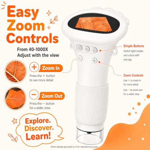 1000X Microscope for Kids, 2'' Screen Kids Wonder Quest Microscope Camera - color: White