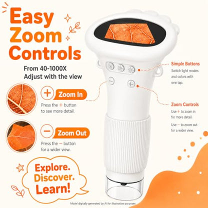 1000X Microscope for Kids, 2'' Screen Kids Wonder Quest Microscope Camera - color: White