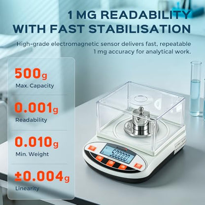 Bonvoisin Lab Scale 500g x 0.001g Digital Gram Scale Analytical Balance - size: 500g, 0.001g