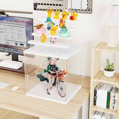 Acrylic Display Case for Collectibles, 5 Tier Figure Display Box with Door - color: White