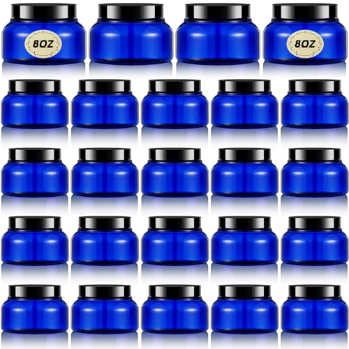 24 Pack Plastic Cosmetic Jars with Lids Label, 8 oz, Blue, Black - color: Blue, Black, size: 8 oz