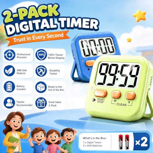 Antonki 2 Pack Digital Timer for Kids Classroom Kitchen Timers for Cooking - color: Green+ Sky Blue