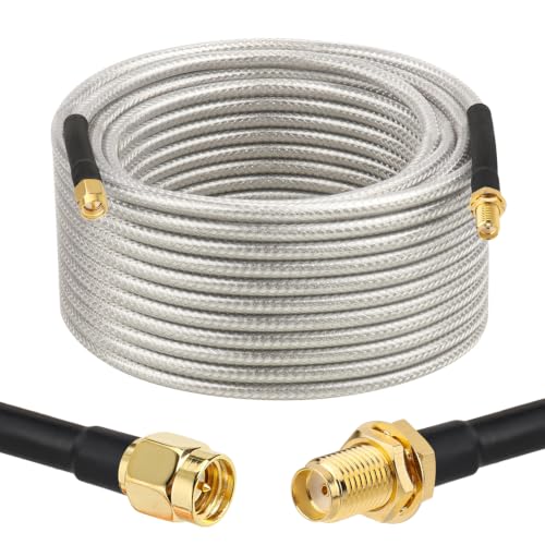 XRDS -RF Low Loss RG58 Coaxial Cable 50FT, SMA Male to SMA Female Bulkhead Extension Cable, Solid Copper 50 Ohm RF Wire for WiFi Antenna Router, 4G LTE Gateway - size: 50FT