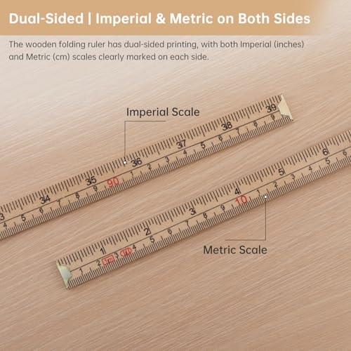 Folding Wood Rule, 1M / 39 inch Foldable Ruler for Carpenters Folding Meter Stick, Lightweight Composite Construction Ruler, Metric and Imperial Measurement Systems (1, Wood, 1M/39 inch) - color: Wood, size: 1M/39 inch