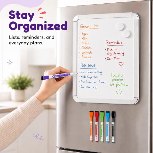 Magnetic Dry Erase Board for Fridge 8.5’’ x 11’’ with 6 Magnetic Markers