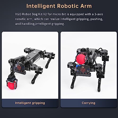 ELECFREAKS microbit Robotic Dog Xgo V2 Kit, 15 Movable Joint DIY Programmable Full Metal Bionic Robot Kit, STEM Educational Project for Open Source Hardware(Without Micro:bit)