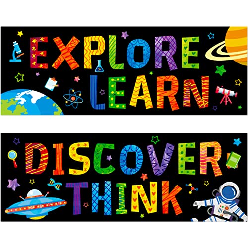 Gethelud Classroom Banner Poster, 2 PCS Bulletin Board Decoration Colorful Inspirational Wall Decor for School & Classroom Preschool Primary Middle High School- Explore & Learn (Poster Tube Package) - style: Explore & Discover