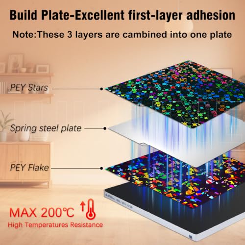 JUUPINE Upgraded 264x276mm Build Plate for Anycubic Kobra X/Kobra 4/Kobra S1/ACE Pro, Double Sided Textured Flake+Star Spring Steel Sheet Flexible Plate for Anycubic Kobra S1 Combo 3D Printer. - color: H2H(Flake+Star)