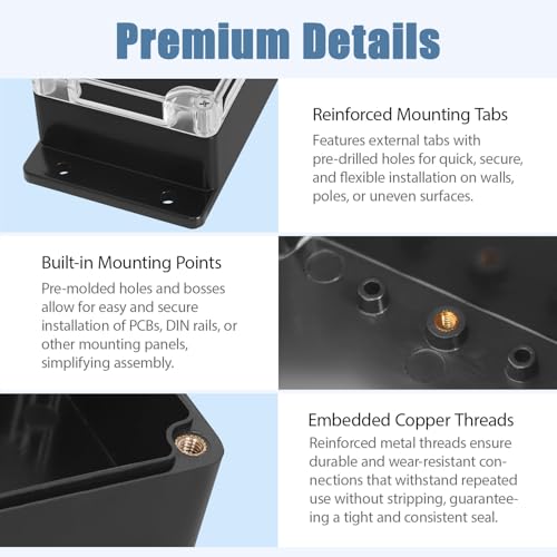 Project Box IP65 Waterproof ABS Plastic Electrical Junction Box with Clear Cover Enclosure with Fixed Ear, Black 6.2"x 4.2"x 3.5"(160x110x90mm)(Pack of 1) - color: 1 pack, size: 6.2"x 4.2"x 3.5"