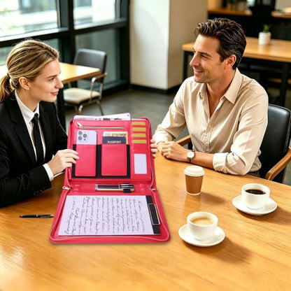 Portfolio Organizer Binder with Zipper, Padfolio for Women - color: Pink