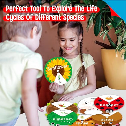 30 PCS Life Cycle Spinners, 20 Animals & 10 Plants Montessori Learning Toy for Kids, Educational Spinning Game Nature & Science Learning Activities for Toddlers