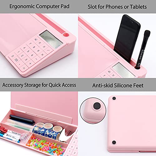 TOWON Glass Desk Whiteboard with Calculator 17x6 in, Desk Organizer, Pink - color: Cal Pink