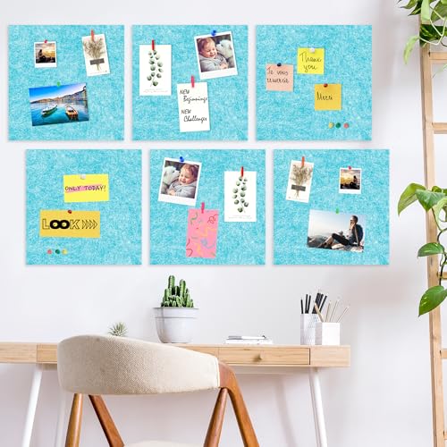 AKTOP Cork Bulletin Board 12x12, 1/2" Thick Felt Cork Board Tiles 6 Pack, Small Square Pin Board for Wall, Self Adhesive Corkboards with 60 Push Pin Wood Clips for School, Home & Office, Baby Blue - color: Baby Blue, size: 12"x12" - 6Pack