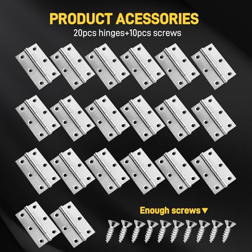 20 PCS 2.5 inch Door Thick Butt Hinges, High-end Stainless Steel Cabinet Hinges with Screws, Silver - color: Silver, size: 2.5IN-20PCS