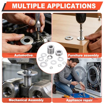 600 PCS Metric Flat Washers, 304 Stainless Steel Washer Assortment Kit, M3 M4 M5 M6 M8 M10 M12, Stainless Steel Washers for Screws and Bolts, Hardware Assortment for DIY & Repair