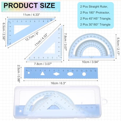 PATIKIL Geometry Set 2Pcs 6" Aluminum Ruler & 4 Triangles, Metal Protractor - color: Gradient Blue, size: 6 Inch