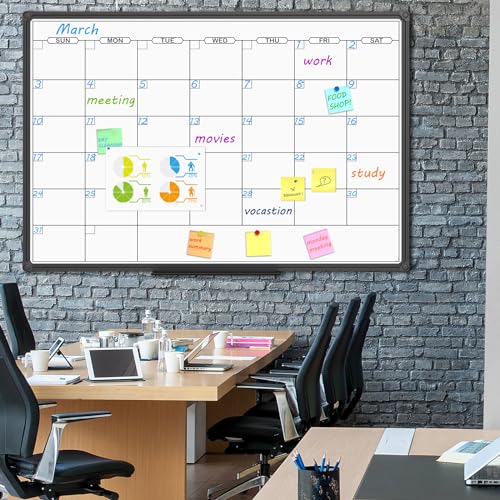 JILoffice Dry Erase Calendar Whiteboard - Magnetic White Board Calendar Monthly 48 X 36 Inch, Black Aluminum Frame Wall Mounted Board for Office Home and School - color: Black, size: 36"W x 48"H