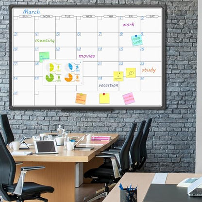 JILoffice Dry Erase Calendar Whiteboard - Magnetic White Board Calendar Monthly 48 X 36 Inch, Black Aluminum Frame Wall Mounted Board for Office Home and School - color: Black, size: 36"W x 48"H