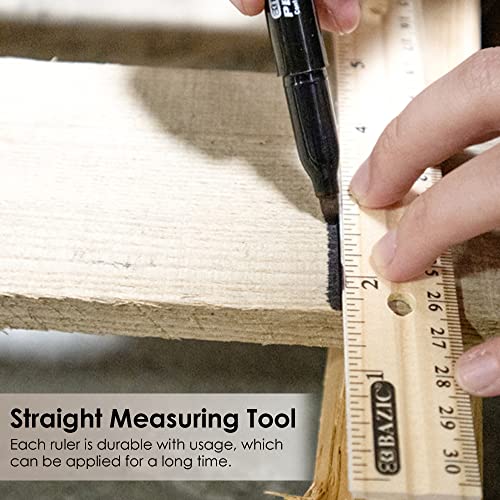 BAZIC Products 12 in Wooden Ruler, Inch & Metric (30 cm), 4-Pack - size: 4-Pack