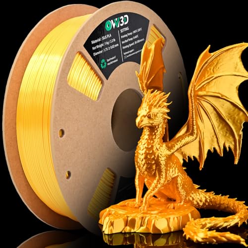 OVV3D Silk PLA Filament 1.75mm, Upgrade Gold PLA Filament 3D Printer Filament, Silk Gold Metal 3D Printing Filament, 3D Filament 1.75 +/- 0.02mm, Silk 1.75 PLA Filament for 3D Printer and 3D Pen, 1kg - color: Silk Metal Gold