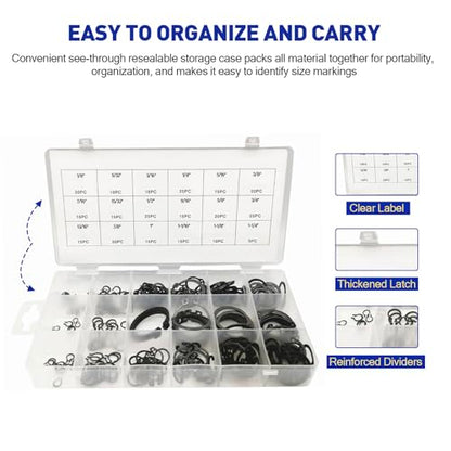Boatsea 300Pcs C-Clip Circlip External Circlip Snap Retaining Clip Rings Assortment Kit, Alloy Steel Snap Ring Shop Assortment Set, 18 Sizes External Retaining Rings of 1/8"-1-1/4" - size: C-Clip 300PCS