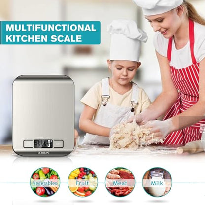 Ultrean Food Scale, Digital Kitchen Scale with LCD Display, Weight Grams and Ounces for Baking Cooking and Meal Prep, 6 Units with Tare Function, 304 Stainless Steel, 11lb (Batteries Included) - size: Medium