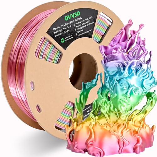 OVV3D Rainbow PLA Filament 1.75mm, PLA Silk PLA 3D Printer Filament Multicolor Silk Color Change Rainbow PLA Filament with Purple Pink Yellow Green Blue, 3D Printing Filament 3D Filament, 1kg - color: Rainbow Silk