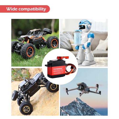 20kg Digital Servo Motor Waterproof High Torque Full Metal Gear RC Servo for 1/8 1/10 RC Car Model DIY, TD-8120 (20KG 180°)