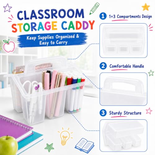 8 Pack Classroom Caddy Storage Basket with Handle (Clear) - color: Clear