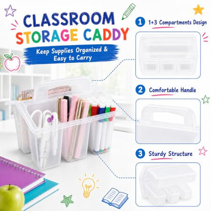 8 Pack Classroom Caddy Storage Basket with Handle (Clear) - color: Clear