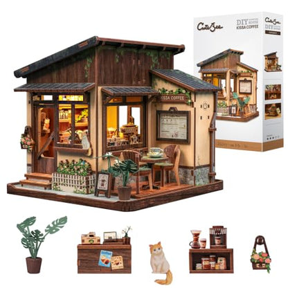 Cutebee LED Book Nook Kit, DIY Miniature House Kits Coffee Shop - color: Kissa Coffee