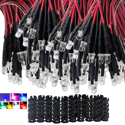 210Pcs 5MM 12V 7 Colors LED Pre Wired Prewired Lamp Light Bulb Prewired Emitting Diode + 70Pcs Black 5MM LED Plastic Clip Holder Display Panel - size: 5mm-12v-7colors