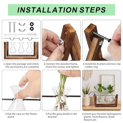 YIBOT Propagation Stations,Plant Terrarium with Wooden Stand-3 Glass Vases - size: 3Vase-B