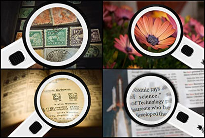 Magnifying Glass with Light, 30X Handheld Large Magnifying Glass for Reading, Lighted Magnifier for Seniors, Macular Degeneration, Coins, Jewelry, Elderly