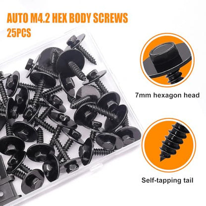 weideer 50PCS M4.2 Universal Fender Liner Screw U Nut Kit,Engine Splash Shield Hex Head Screw U Clips,Automotive Body Screws Clips (25sets) - color: BK-M4.2