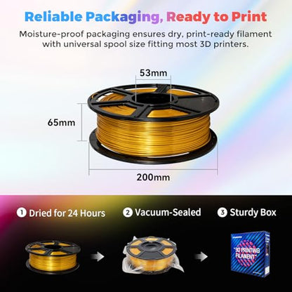 Flashforge 3D Printer Filament Silk PLA 1.75mm 1kg Spool-Dimensional Accuracy +/- 0.02mm (Gold) - color: Gold