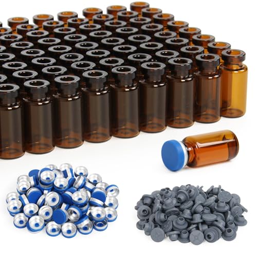 100 Pack 3ml Amber Glass Vials with Caps – 1 Dram Lab Headspace Vials - color: Amber Vial Blue Cap, size: 3ml