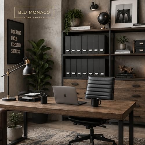 BLU MONACO Foldable Black Magazine File Holder | Set of 6 Cardboard Desk Organizer Boxes | Vertical Magazine File Holder | Standing File Holder | Office Classroom or Home - color: Black