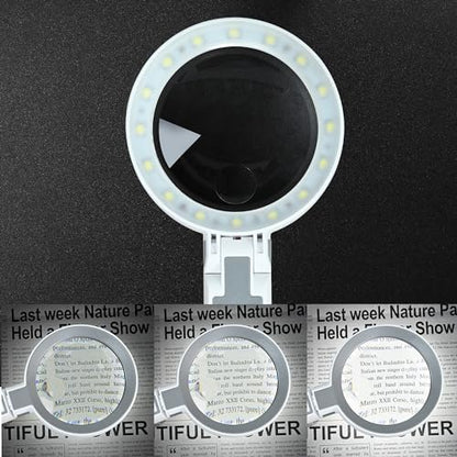 TECHSHARE 6X Rechargeable Magnifying Glass with 16 LED Light, Foldable Handheld Stand, Lightweight LED Magnifier for Reading Books/Newspaper/Small Print, Gifts for Mom Dad Grandma Grandpa Seniors - size: 6X-11.5X