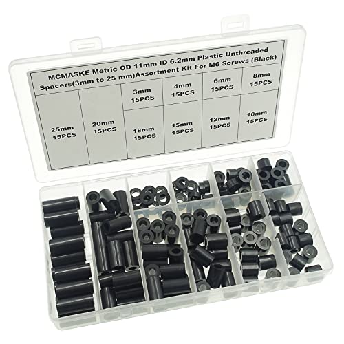 OD11mm ID6.2mm Black ABS Plastic Unthreaded Spacer Kit for M6 Screw - size: OD 11mm ID 6.2mm