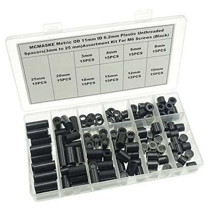 OD11mm ID6.2mm Black ABS Plastic Unthreaded Spacer Kit for M6 Screw - size: OD 11mm ID 6.2mm