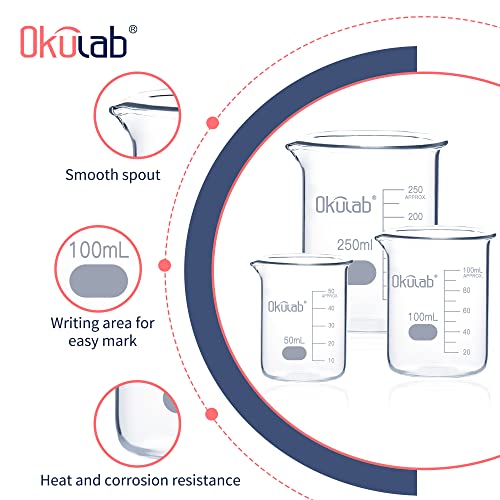 Glass Beaker Set, Low Form, Graduated 3.3 Borosilicate Glass Beakers, Vol.50,100,250mL, for Lab, Classroom, Craft, Kitchen,BKLGS3A1 - style: Vol.50ml,100ml,250ml