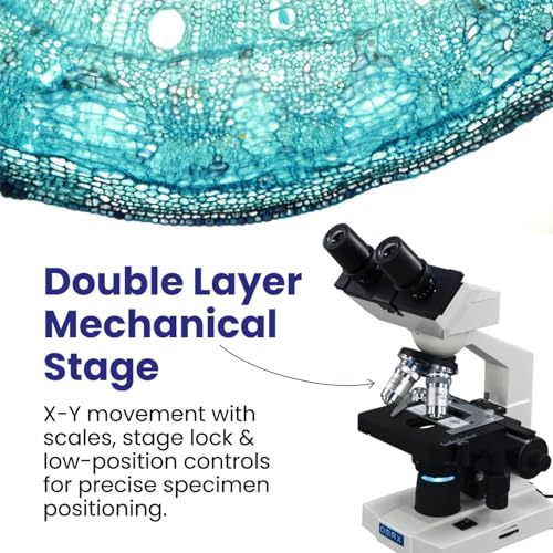 Awarded Best Compound Microscope 2016 - OMAX 40X-2000X Lab LED Binocular Microscope with Double Layer Mechanical Stage w Blank Slides Covers and Lens Cleaning Paper